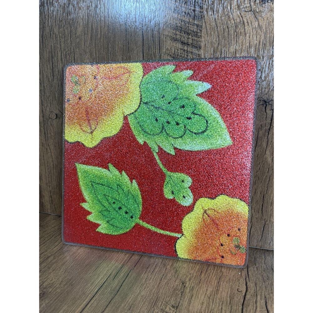 Temptations by Tara, Poppy Passion Floral Trivet Glass